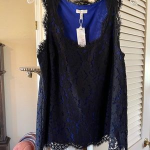 Joie Sleeveless Black & Blue Lace Blouse Size M